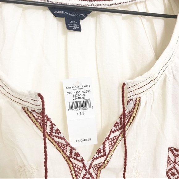 American Eagle Embroidered Peasant Top Sz Small - Picture 5 of 8